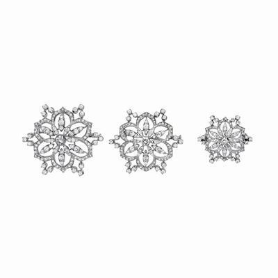 Serie di Tre Spille in Oro Bianco e Diamanti