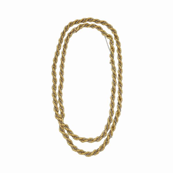 Lunga collana in  oro giallo e oro bianco