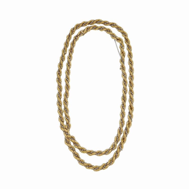 Lunga Collana in Oro Giallo e Oro Bianco