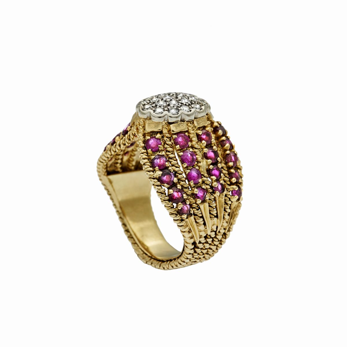 Anello in Oro Giallo, Diamanti e Rubini