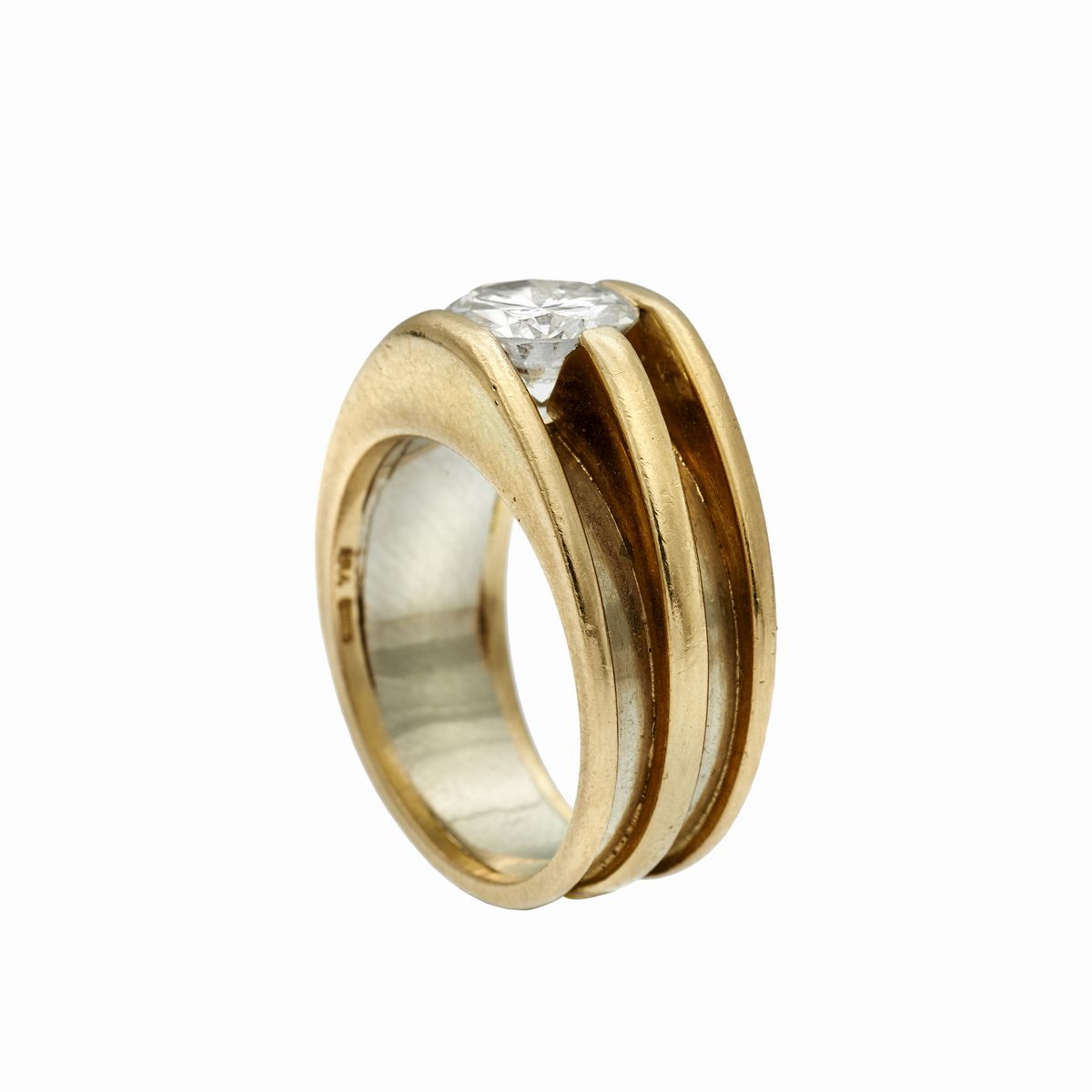Anello Solitario in Oro Giallo e Bianco e Diamante