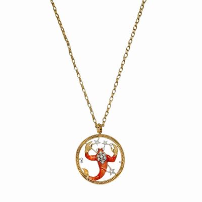 Pendente Scorpione in Oro Giallo, Oro Bianco, Diamanti e Corallo Rosso Torrini