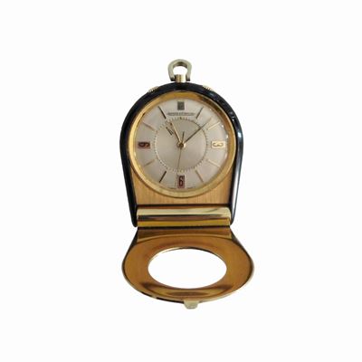 Sveglia da Viaggio in Oro Giallo e Smalto Nero Jager Lecoultre