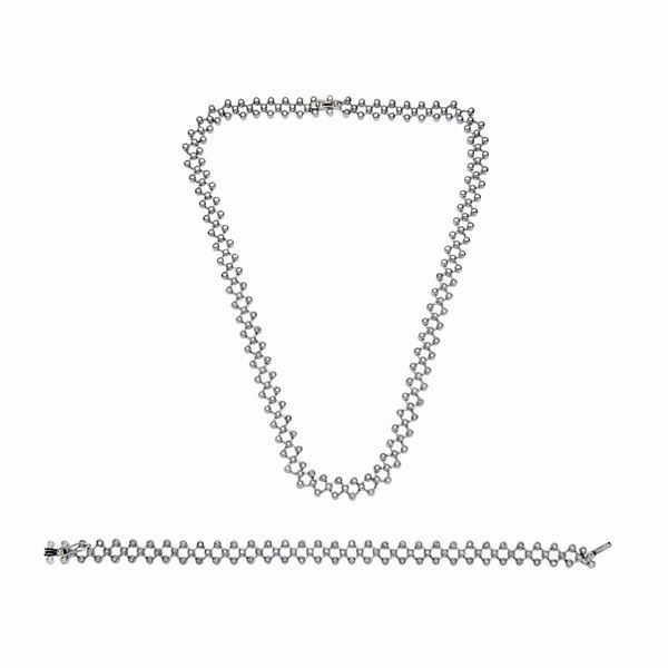 Collana e bracciale in oro bianco e diamanti