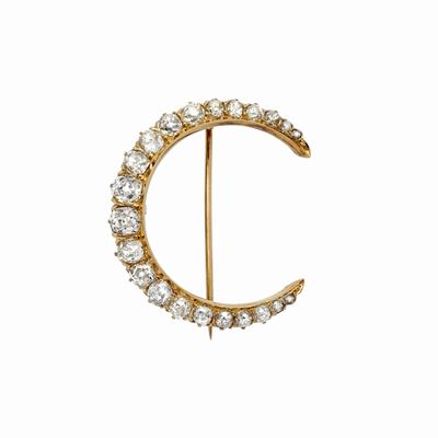 Spilla Mezza Luna in Oro Giallo e Diamanti