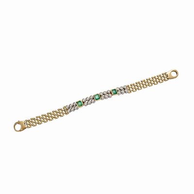 Bracciale in Oro Giallo, Oro Bianco, Smeraldi e Diamanti