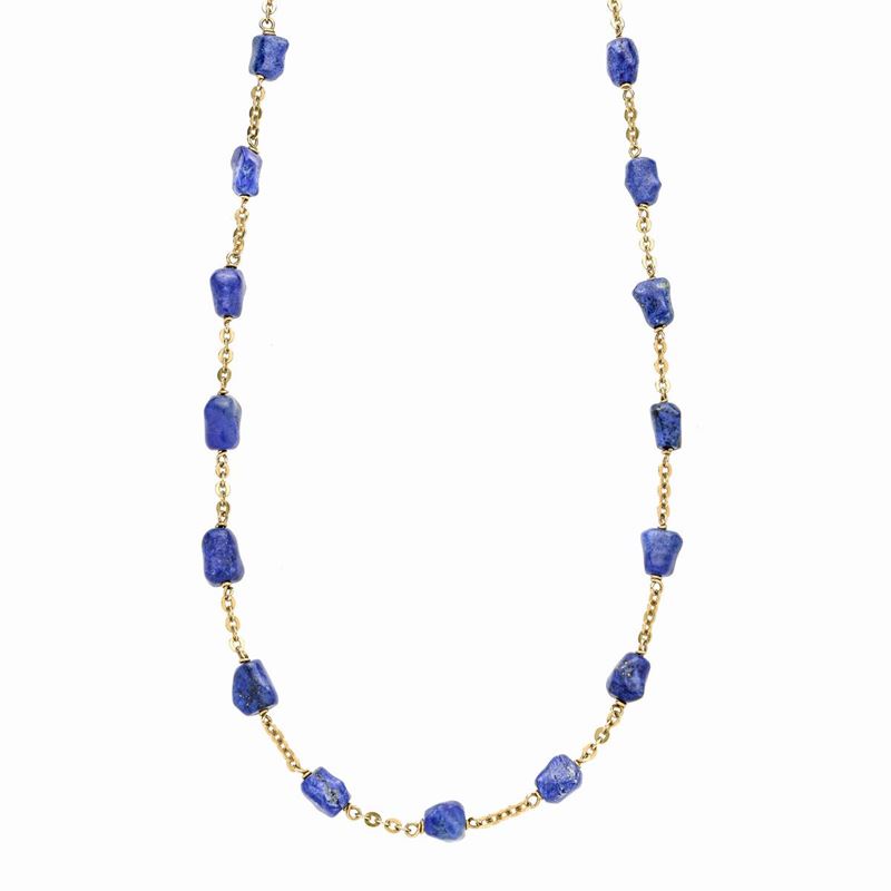 Lunga Collana in Oro Giallo e Lapislazzulo