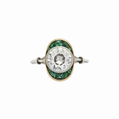 Anello Solotario in Oro Bianco, Oro Giallo Diamante e Smeraldi