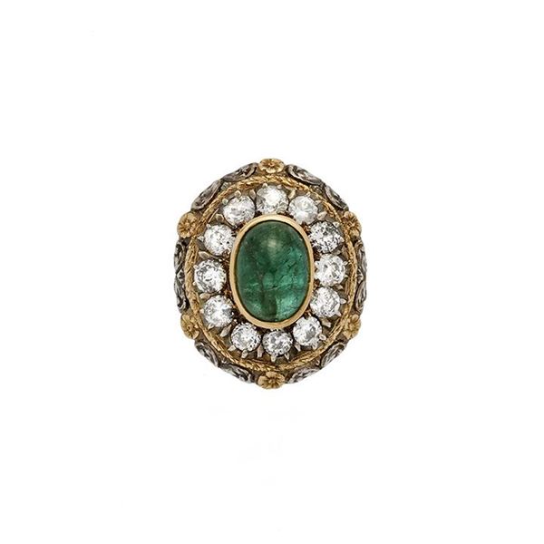 Anello io oro giallo, argento, diamanti e smeraldo