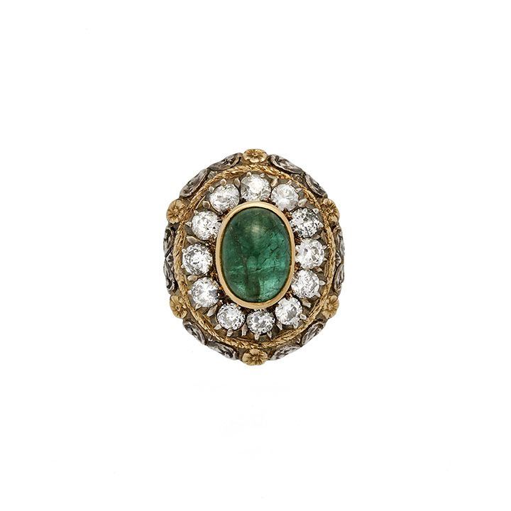 Anello Io Oro Giallo, Argento, Diamanti e Smeraldo