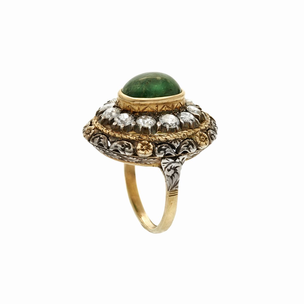 Anello Io Oro Giallo, Argento, Diamanti e Smeraldo