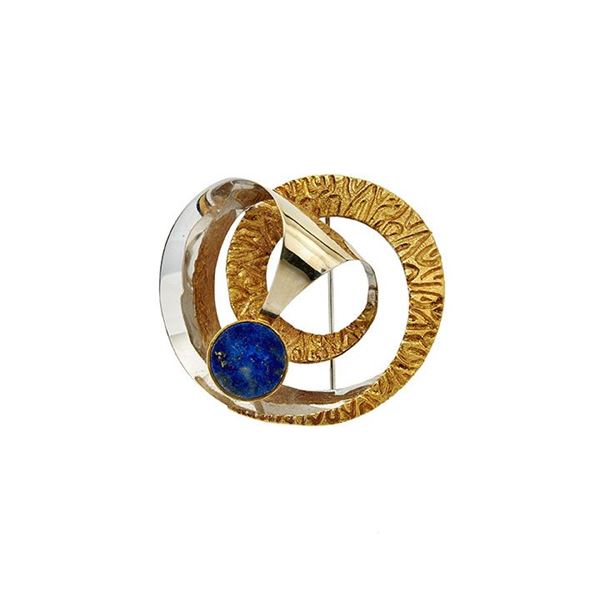 Brooch in white gold, yellow gold and lapis lazuli UNOAERRE
