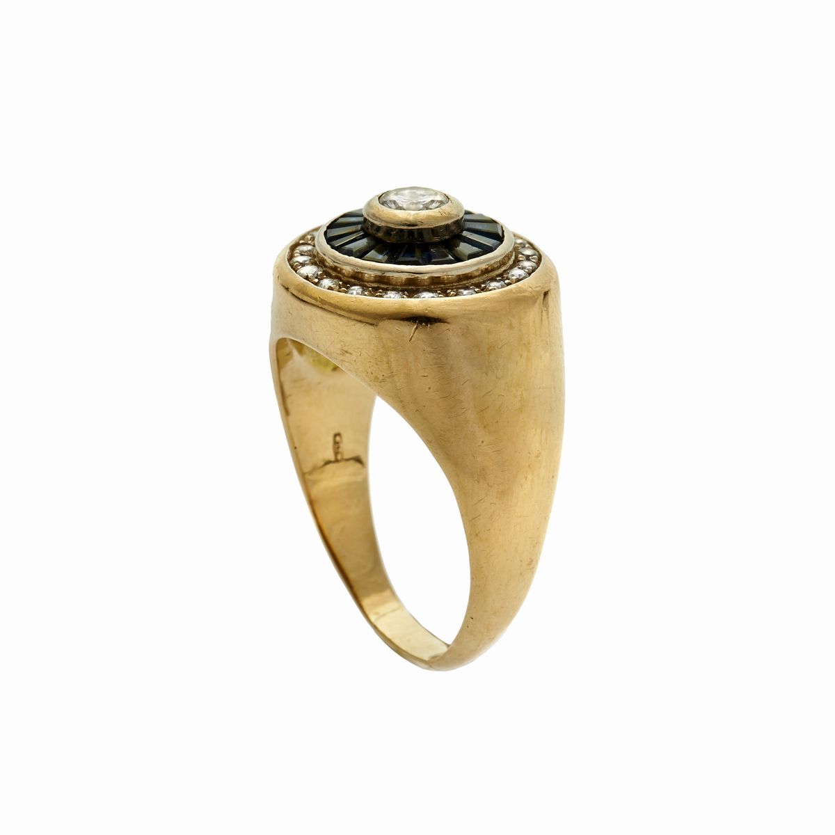 Anello in Oro Giallo, Oro Bianco, Zaffiri e Diamanti