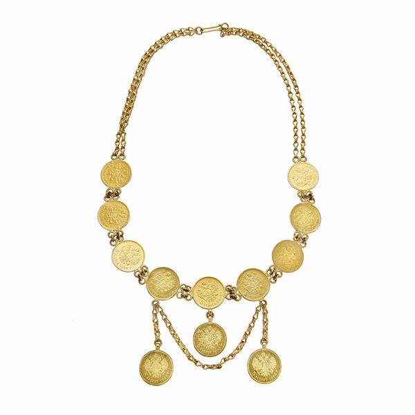 Yellow gold necklace with coins