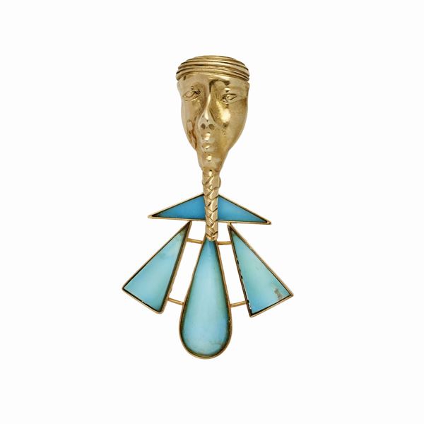 Pendant in yellow gold and turquoise