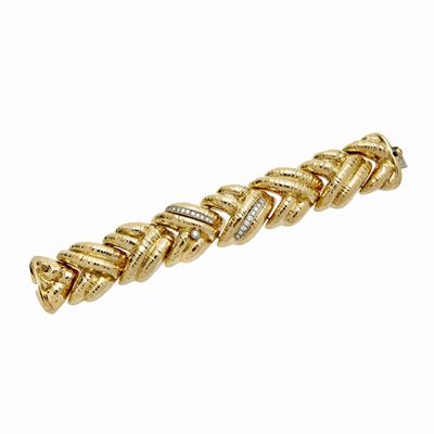 Bracciale in Oro Giallo, Oro Bianco e Diamanti