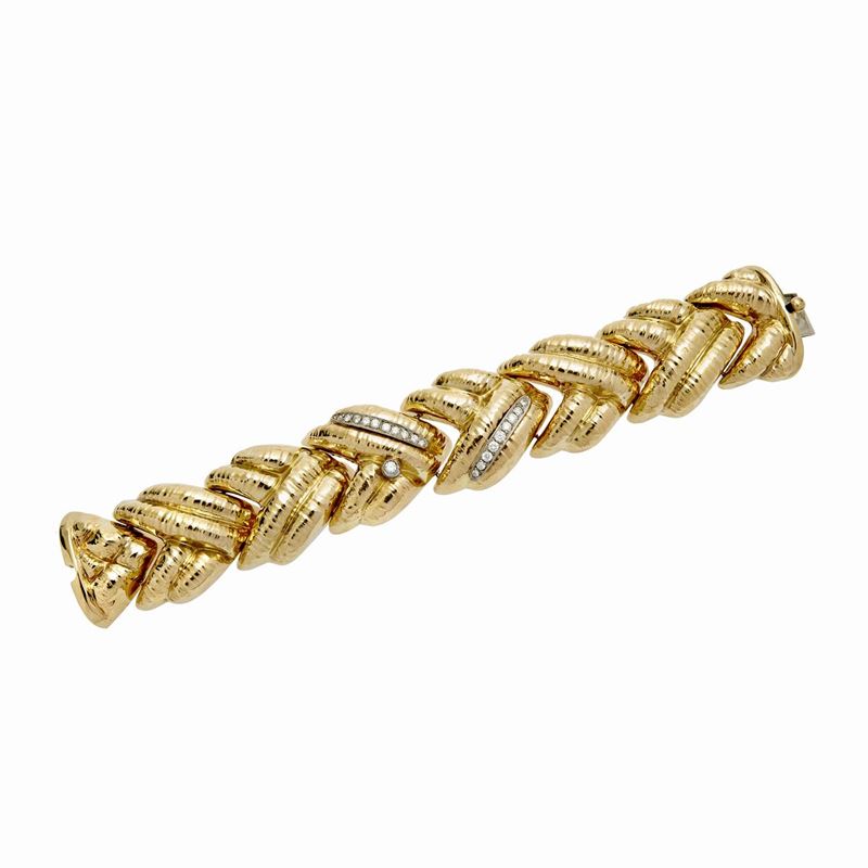 Bracciale in Oro Giallo, Oro Bianco e Diamanti