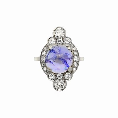 Anello in Oro Bianco, Diamanti e Tanzanite