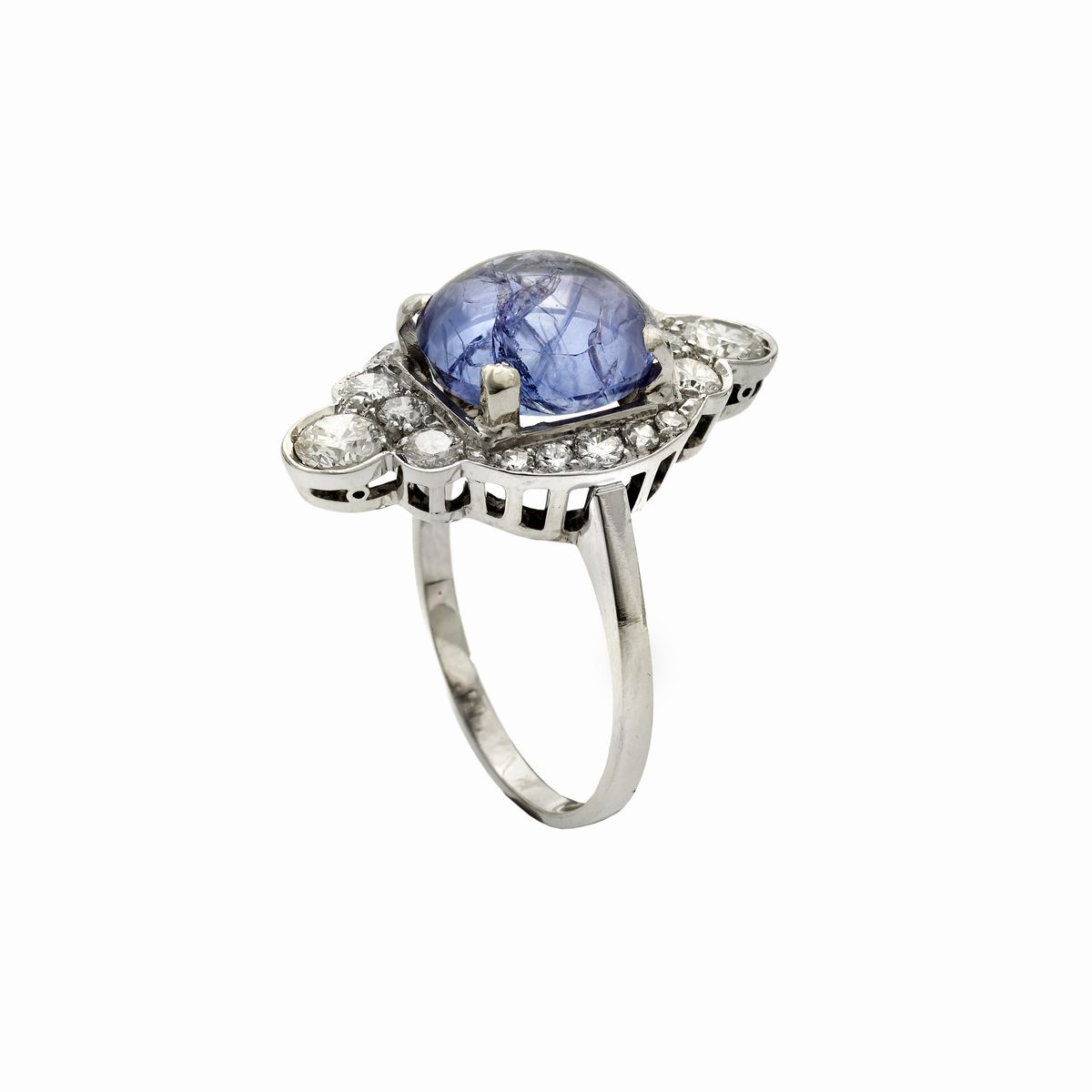 Anello in Oro Bianco, Diamanti e Tanzanite