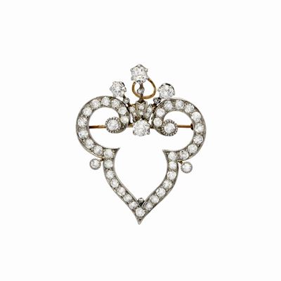 Spilla Pendente in Oro Bianco e Diamanti