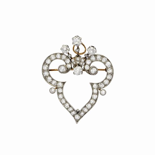 Spilla pendente in oro bianco e diamanti