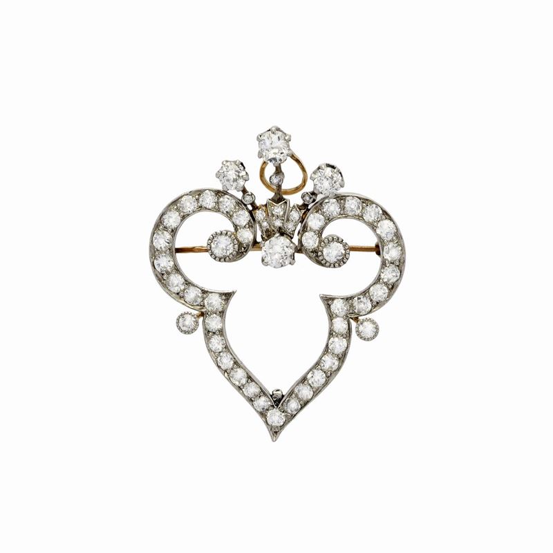 Spilla Pendente in Oro Bianco e Diamanti