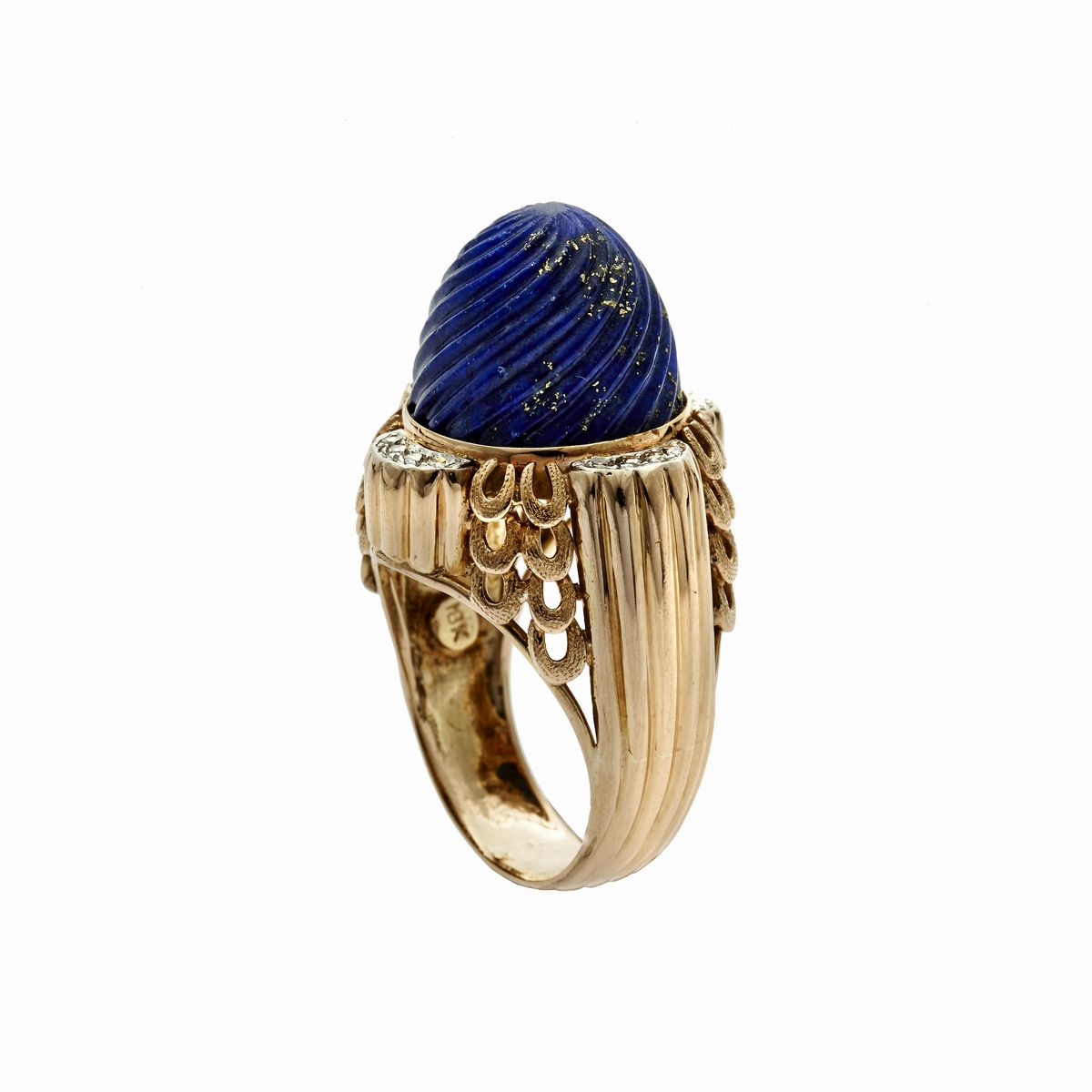 Anello in Oro Giallo, Diamanti e Lapislazzuolo