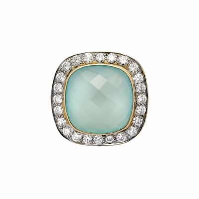 Anello in Oro Giallo, Diamanti e Acquamarina