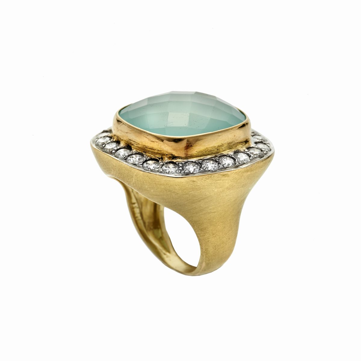 Anello in Oro Giallo, Diamanti e Acquamarina