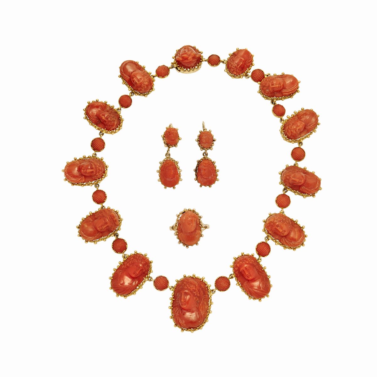 Parure in Oro Giallo e Corallo Rosso