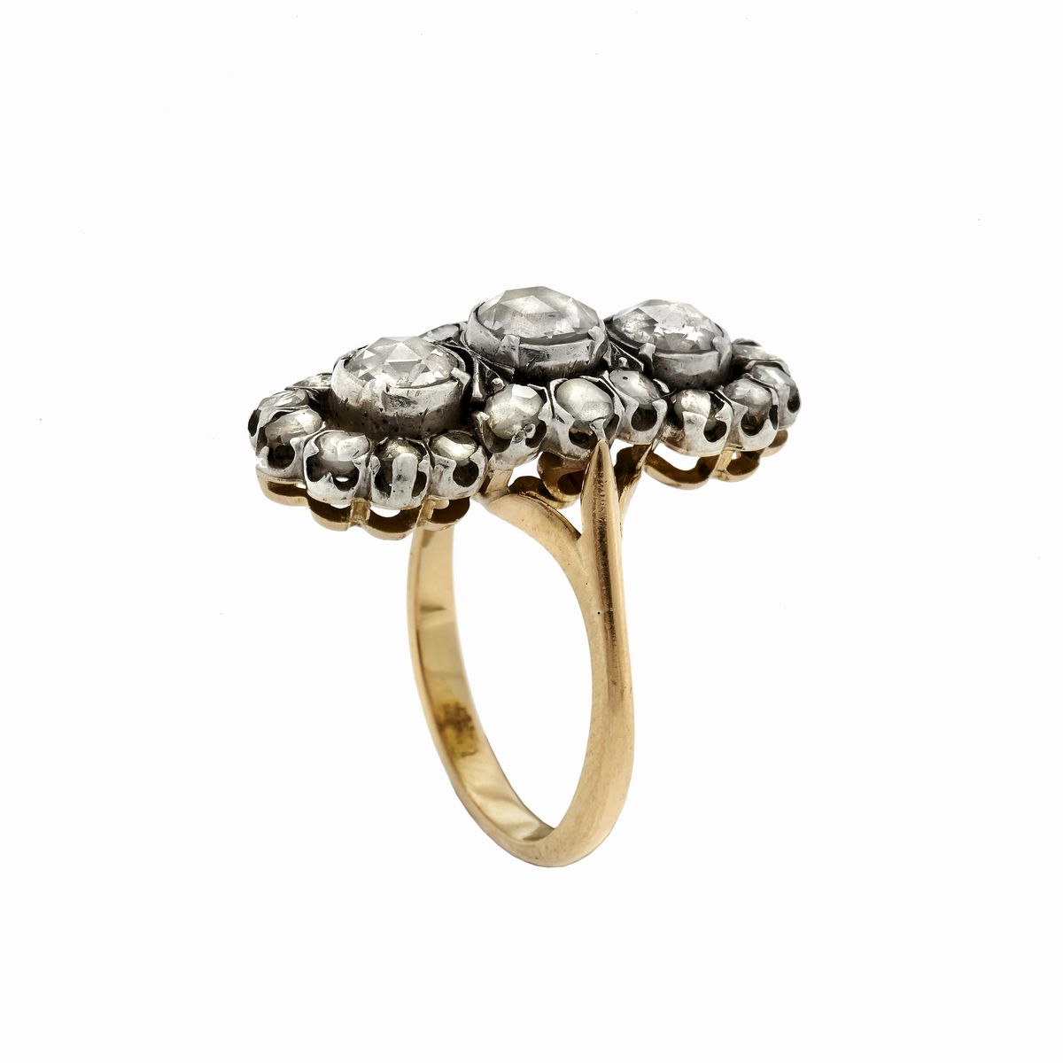 Anello in Oro Giallo, Argento e Diamanti