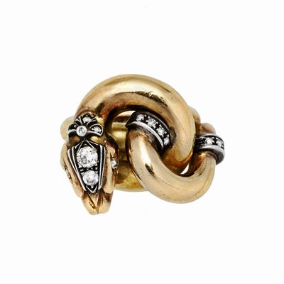 Anello in Oro Giallo, Argento e Diamanti