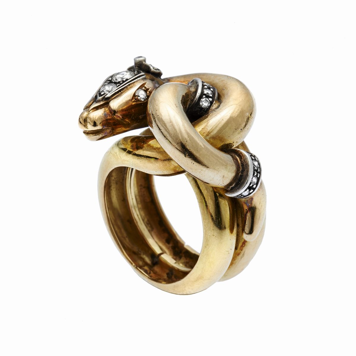 Anello in Oro Giallo, Argento e Diamanti