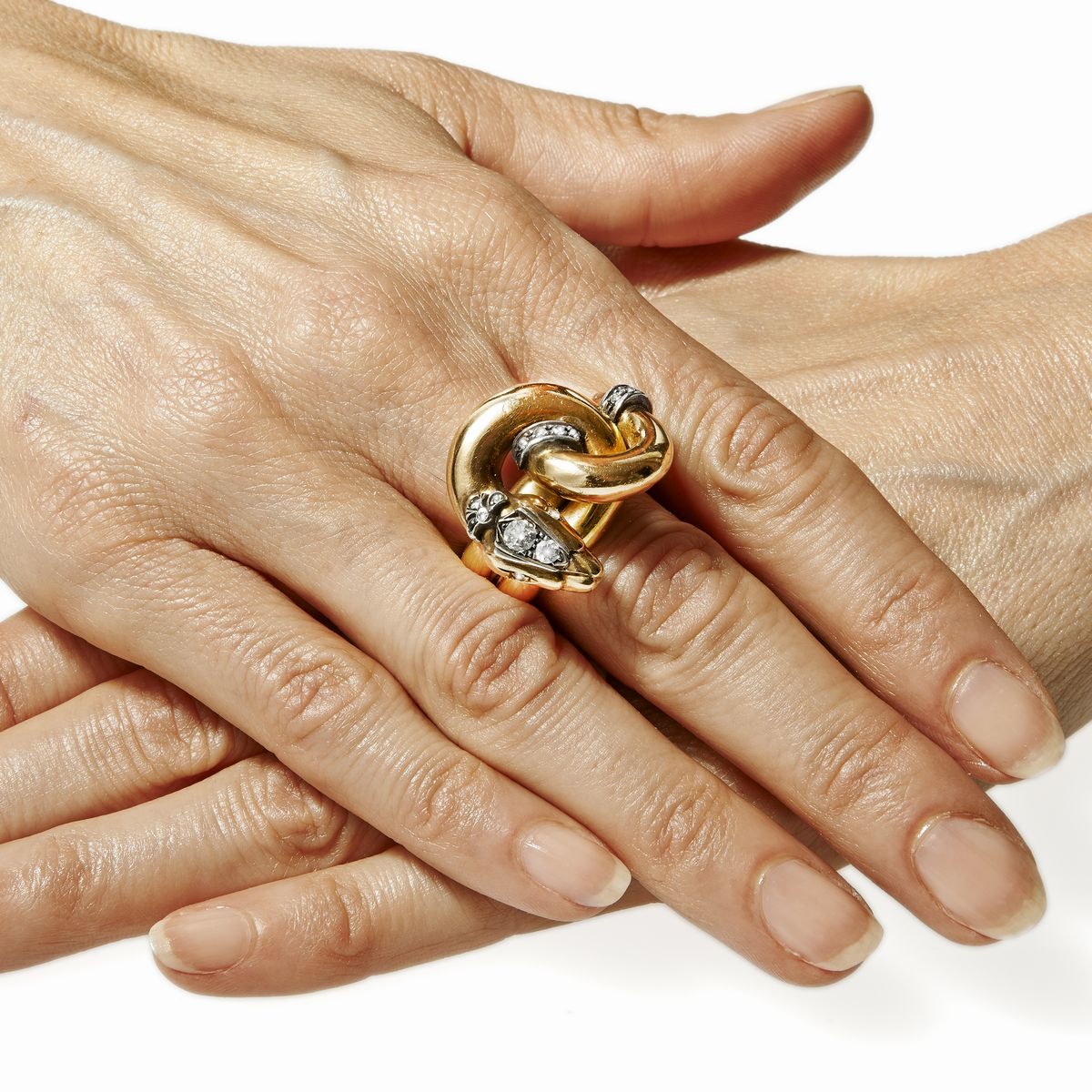 Anello in Oro Giallo, Argento e Diamanti