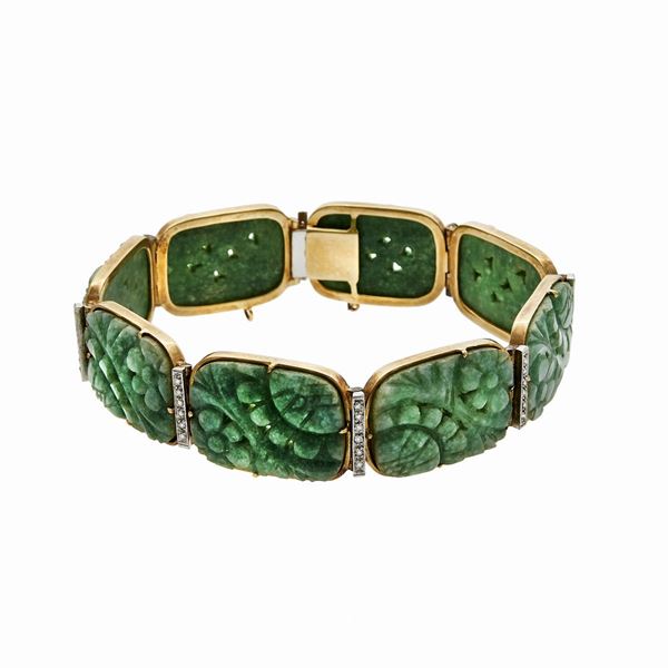 Yellow and jade gold bracelet  - Auction Antique Jewelry, Modern and Watches - Curio - Casa d'aste in Firenze