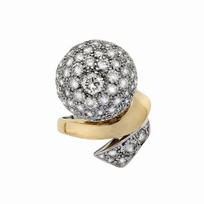 Anello in Oro Giallo, Oro Bianco e Diamanti