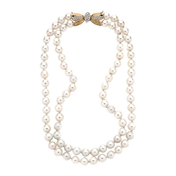 Chocker in yellow gold, white gold, diamonds and pearls
