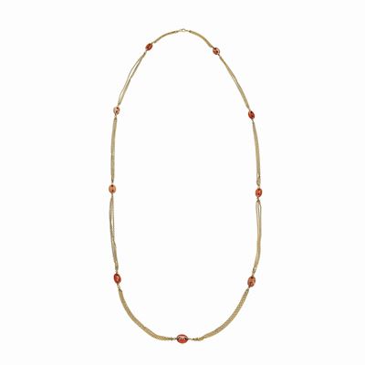 Lunga Collana in Oro Giallo e Corallo Rosa