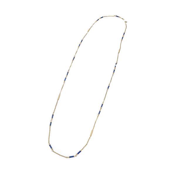 UnoAerre, long necklace in yellow gold and lapis lazuli