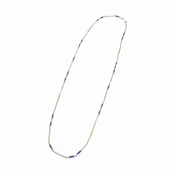 UnoAerre, long necklace in yellow gold and lapis lazuli