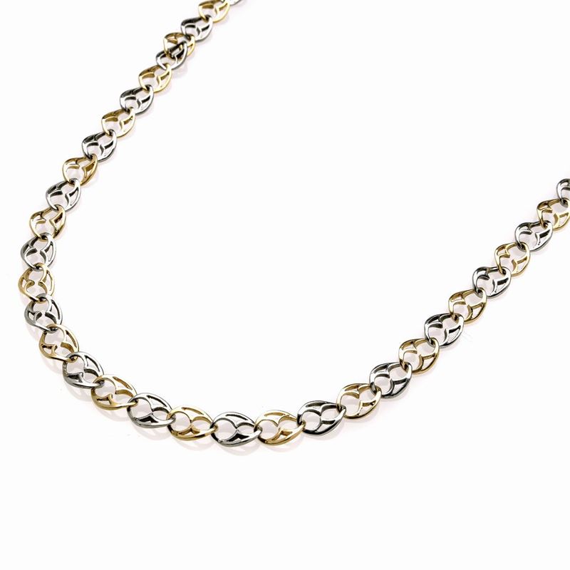 Lunga collana in oro giallo e bianco 18k