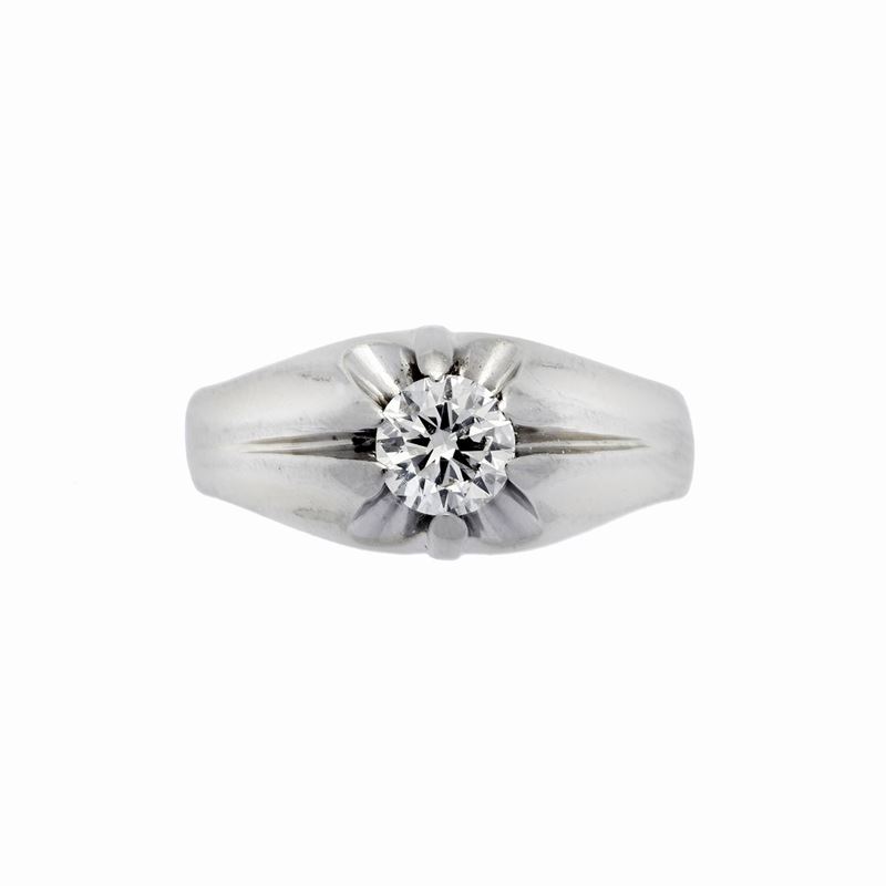 Anello Solitario in Oro Bianco e Diamanti