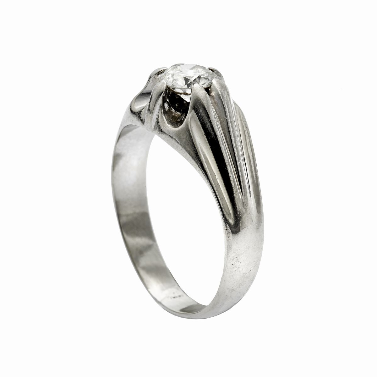 Anello Solitario in Oro Bianco e Diamanti