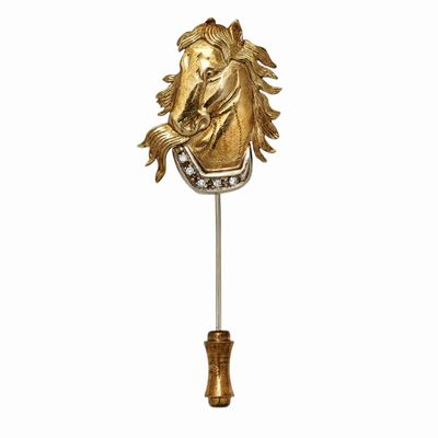 Fermacravatta in Oro Giallo, Bianco e Diamanti