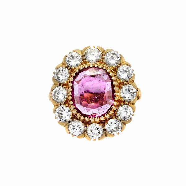 Yellow, ruby and diamond daisy ring