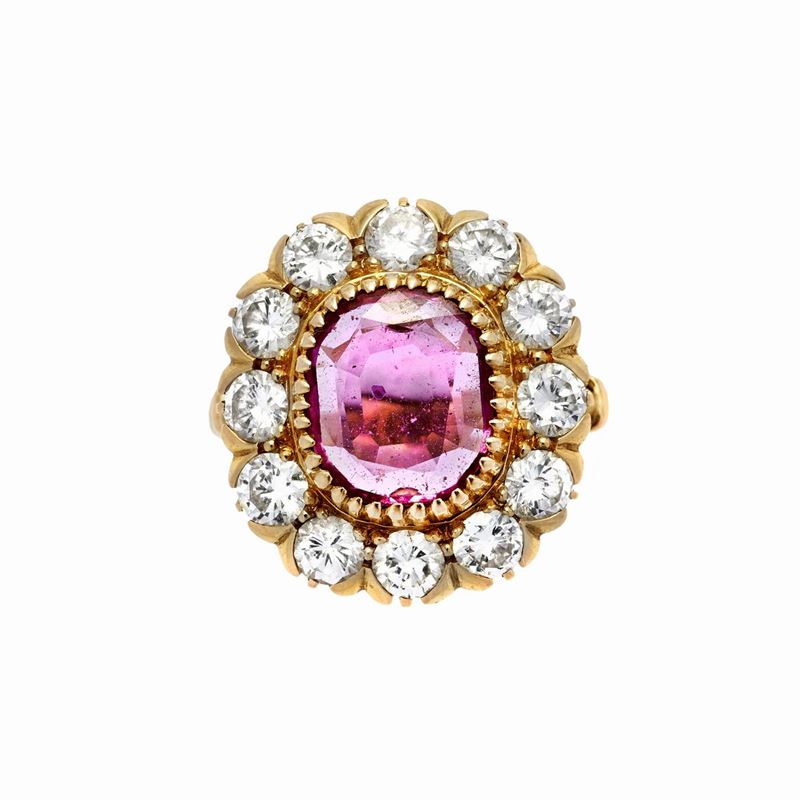 Anello a Margherita Oin Oro Giallo, Rubino e Diamanti