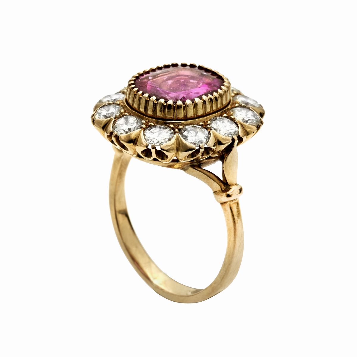 Anello a Margherita Oin Oro Giallo, Rubino e Diamanti
