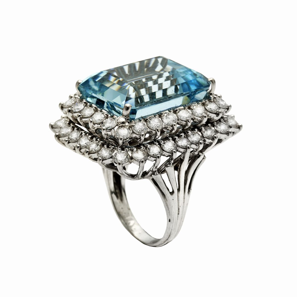 Anello in Oro Bianco, Acquamarina e Diamanti