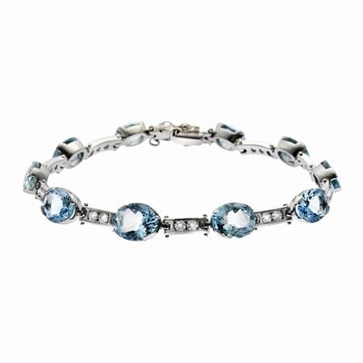 Bracciale in Oro Bianco, Acquamarine e Diamanti