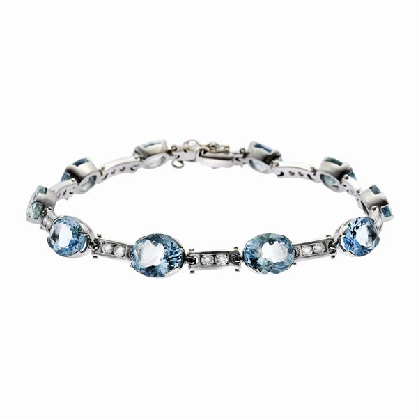 Bracciale in oro bianco, acquamarine e diamanti